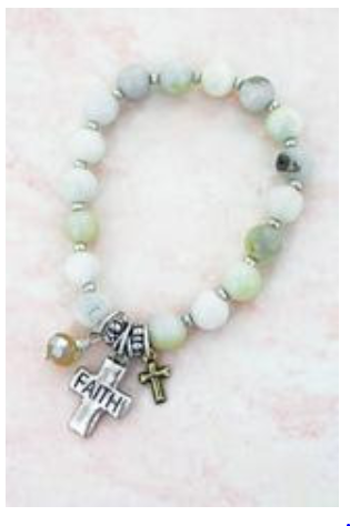 Two-Tone 'Faith' Cross Amazonite Beaded Stretch Bracelet