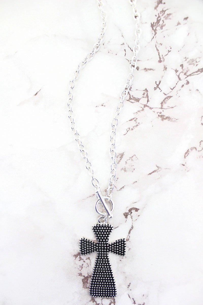 Dot Textured 'John 3:16' Dual Side Cross Pendant Necklace