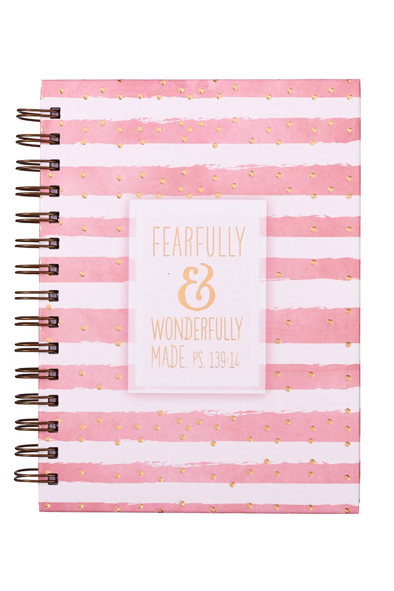 PSALM 139:14 PINK STRIPED LARGE WIREBOUND JOURNAL