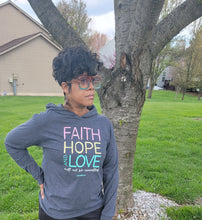 Load image into Gallery viewer, Women&#39;s Hooded T-Shirt (Faith Hope And Love)
