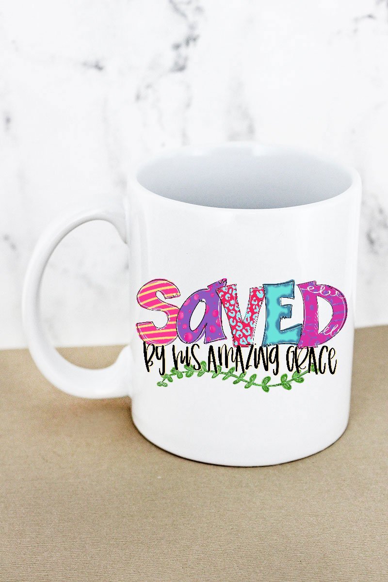 SAVED BY HIS AMAZING GRACE WHITE MUG